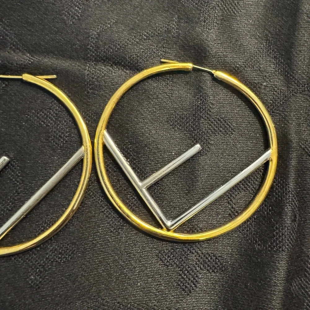 Fendi FF Gold and Silver Hoop Earrings - Picture 4 of 7